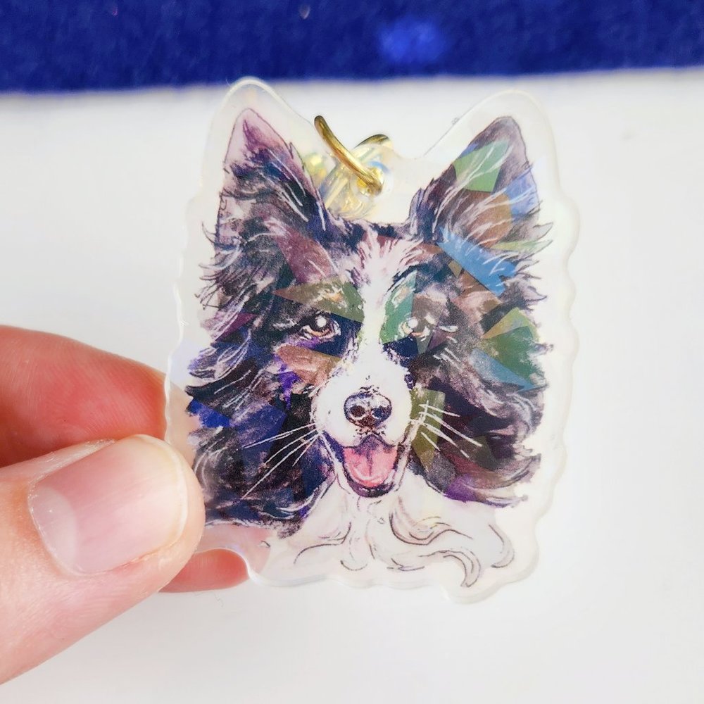 Border Collie Keychain, Black and White Long Haired Dog, Cute Animal Dog Keyring